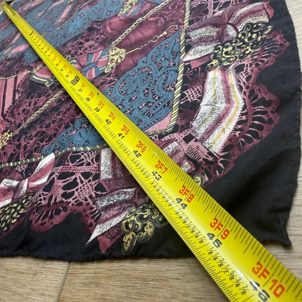 Vintage Express Square Silk Scarf Black Burgundy‎ Lace Bow Chain Dark Coquette